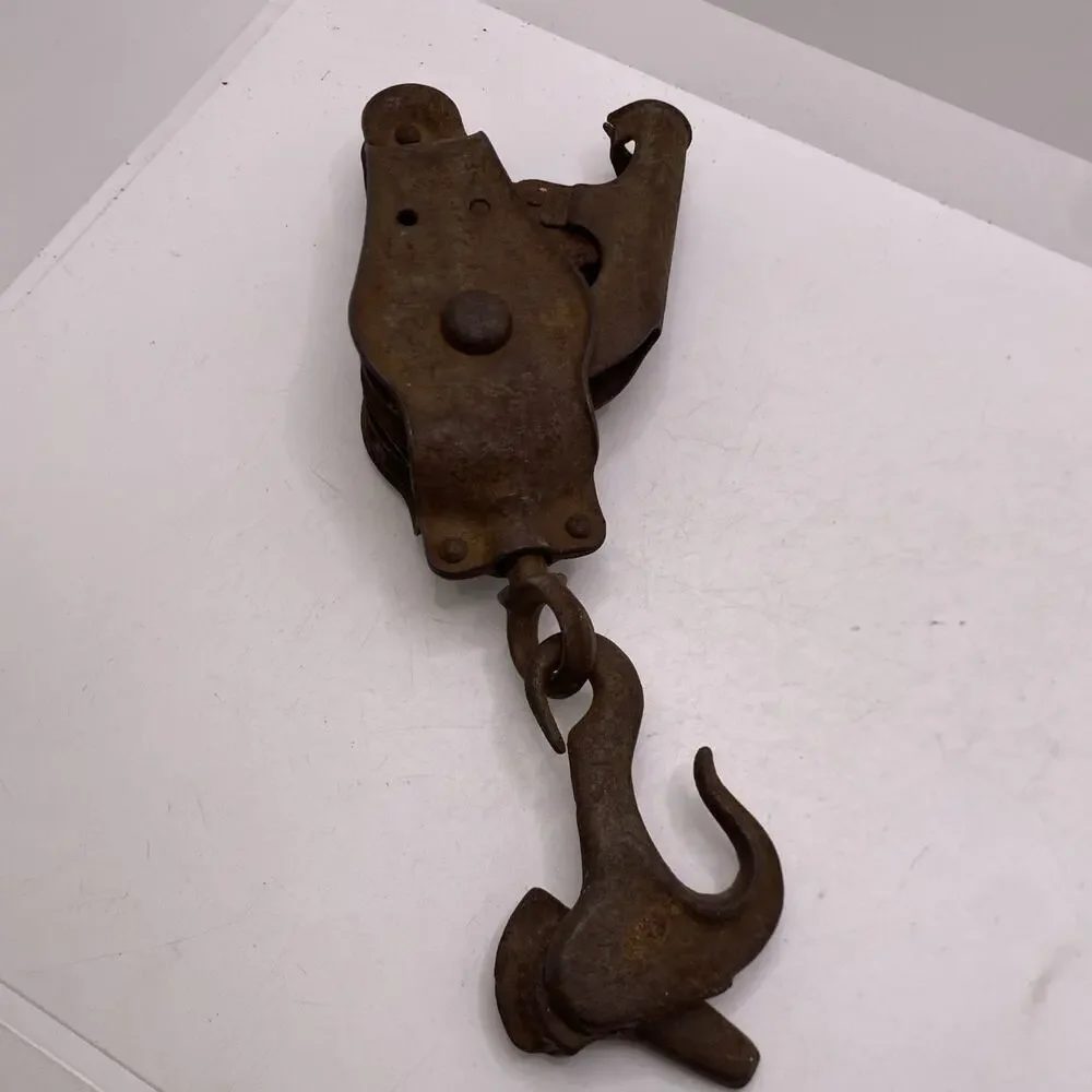 Vintage Antique Solid Cast Iron Double Wheel Pulleys Hook Vintage Decor